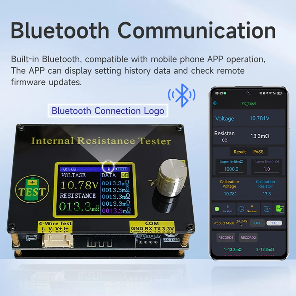 T469 Lithium Battery Voltage Internal Resistance Tester High-precision DC 5V Bluetooth App AC 4-Wire Method for 18650 Battery