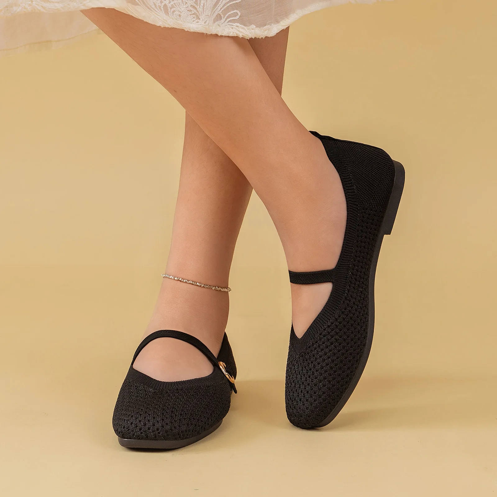 Sommerliche Damen-Mary-Jane-Schuhe mit Lochmuster, weicher flacher Sohle, leichtem Schnallenverschluss, atmungsaktiv, lässig, modisch, Ballerinas – Detail 7