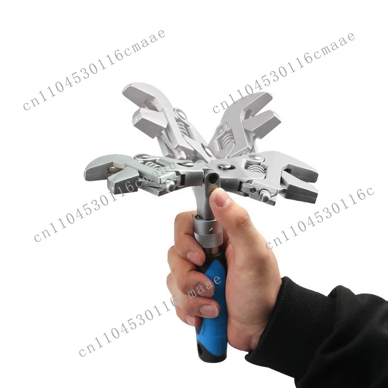 10-Inch ratchet adjustable wrench 5-in-1 torque wrench rotatable and foldable 180-degree pipe telescopic wrench repair tool