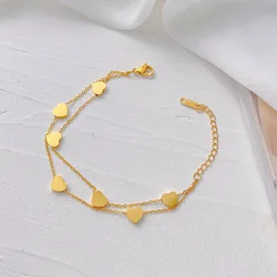 Fashion Heart Double Layer Bracelet For Women Adjustable Temperament Stainless Steel Chain Bracelets Pulseras Jewelry Wholesale
