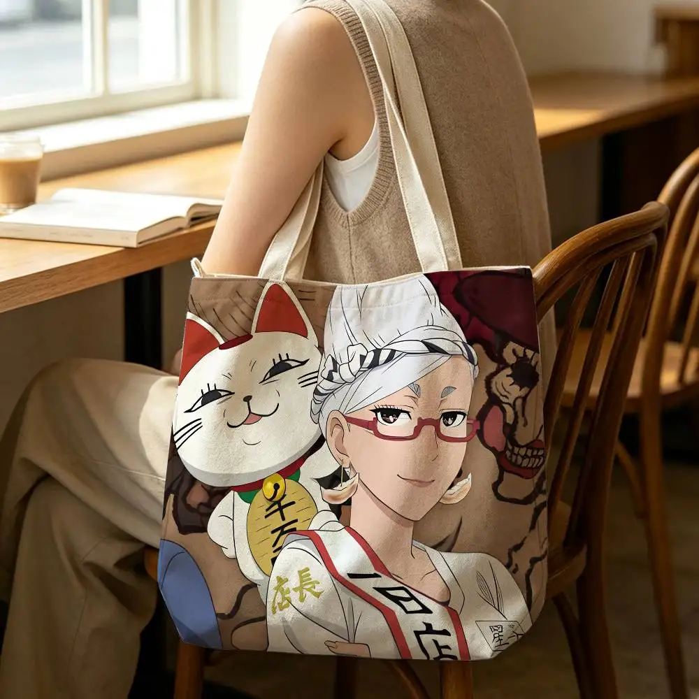 D-Dandadan Turbo G-Granny Tote Bag for Women Reusable Shopping Tote Bag Zippered Shoulder Bags Print