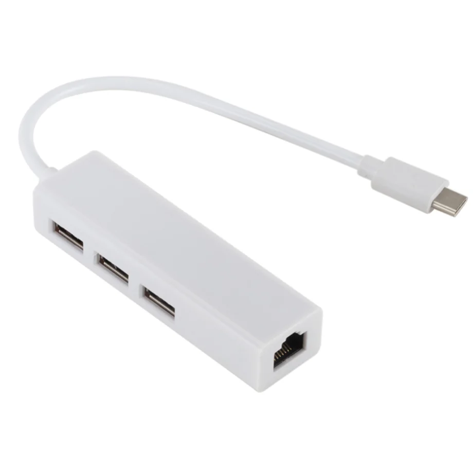 Concentrador de red USB 3,1 tipo C a Ethernet, adaptador LAN de 100Mbps, USB-C RJ45 con 3 puertos, divisor para MacBook Pro y portátil