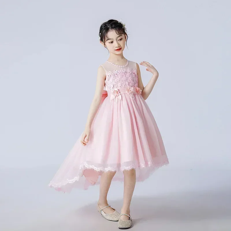 Robe de princesse pour filles, robe de performance de piano pour enfants moyens et grands, traînant, style occidental, fleur, nouveau, été, 2024