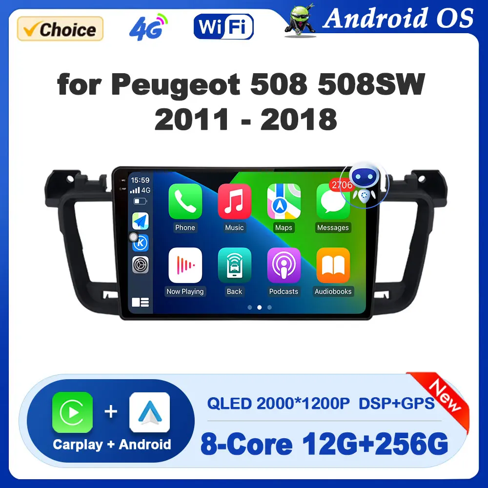 

9 inch Android Auto DSP Stereo Car Multimedia Radio Player for Peugeot 508 508SW 2011 - 2018 GPS Navi Wireless Carplay Bluetooth