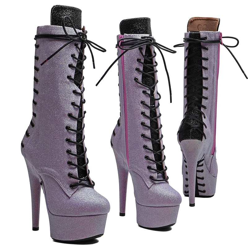 Leecabe 15CM/6inches  Glitter Upper  Fashionable and exotic  High Heel platform stripper heel Pole Dance booties
