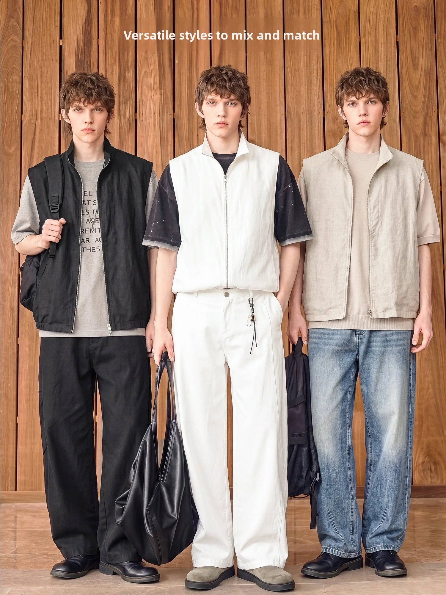 Men's Retro Linen Stand Collar Vest Breathable Casual Versatile Spring Summer Outerwear Light Weight Zipper Closure Regular L...