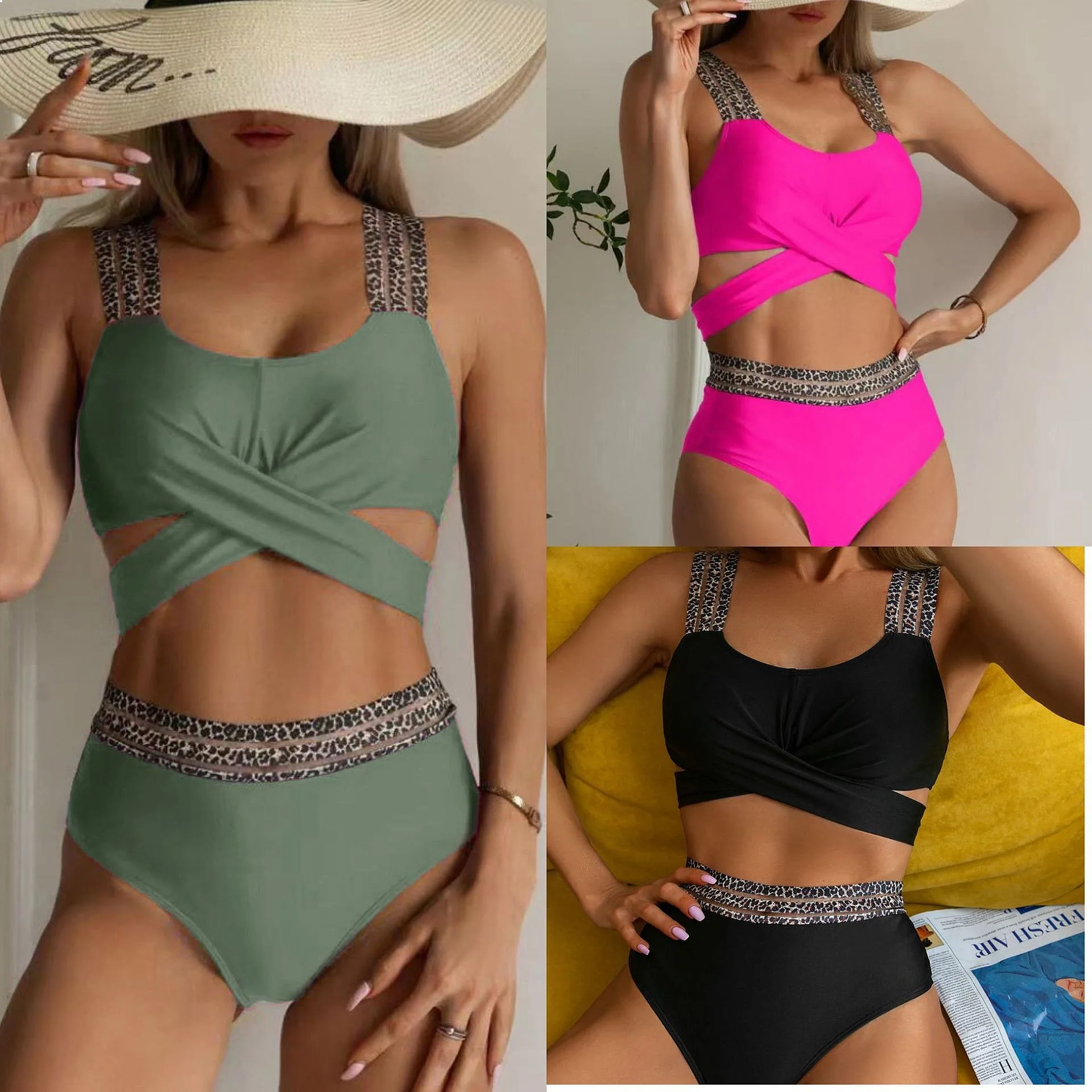 

2026 New Cross Tie Bikini Set,High Waist Tummy Control Swimwear,Sexy Two Piece Bathing Suit For Women