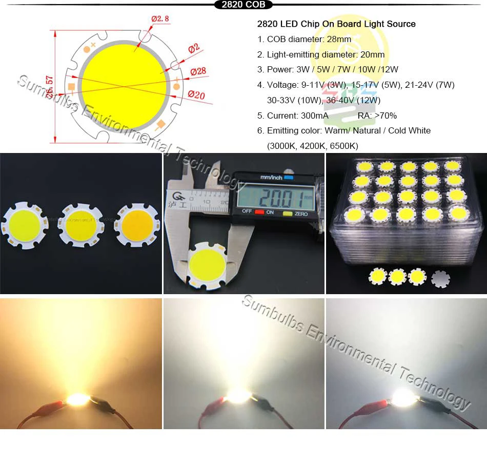 Sumbulbs Runde LED-COB-Lichtquelle, Lampe, 3 W–200 W, kreisförmiger Chip, an Bord für Scheinwerfer, Downlights, Flutlicht, DIY-LEDs – Detail 5