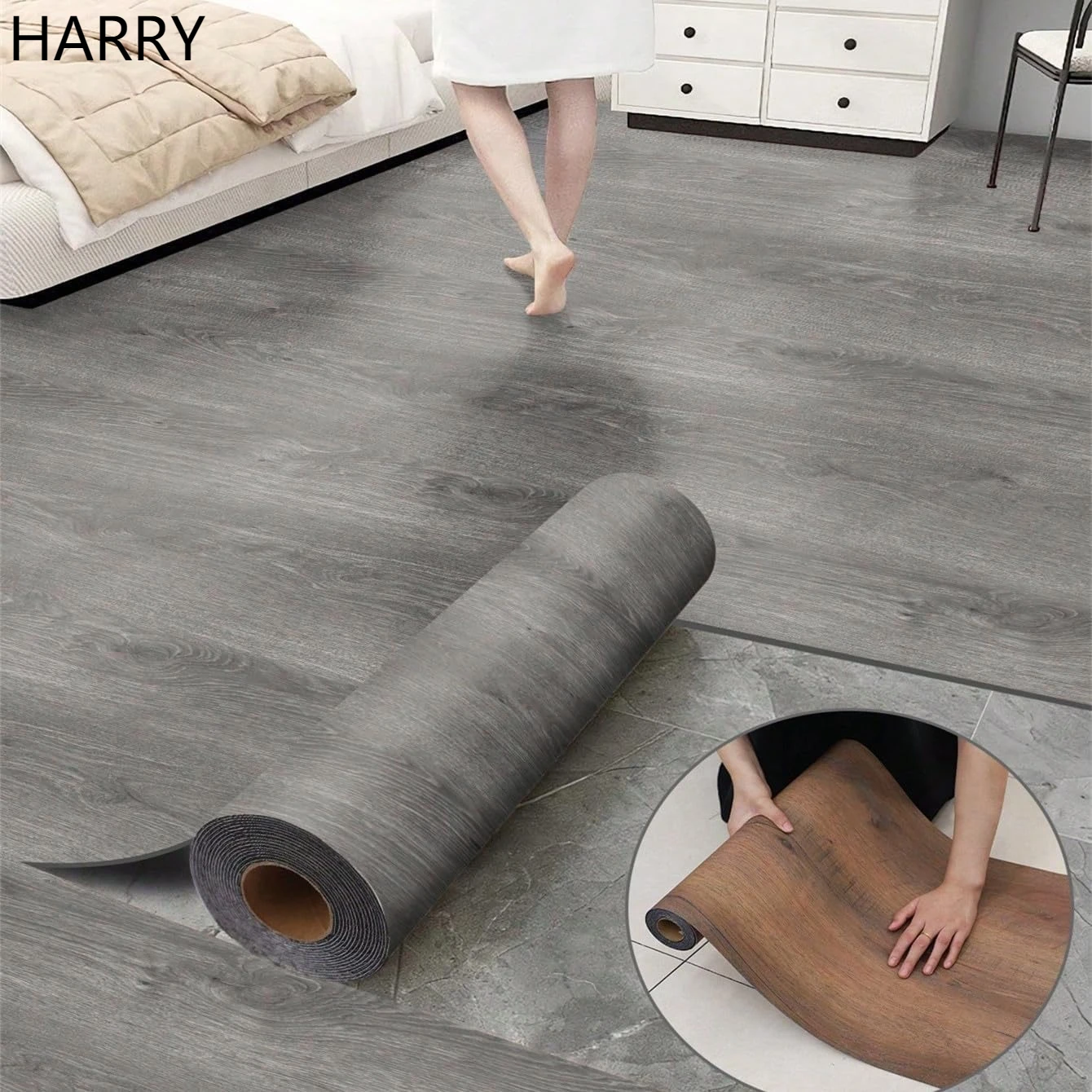 Waterproof Wood Grain Floor Sticker Peel Stick Thickened Anti Slip Vinyl Covering for Living Room Home Decor Durable