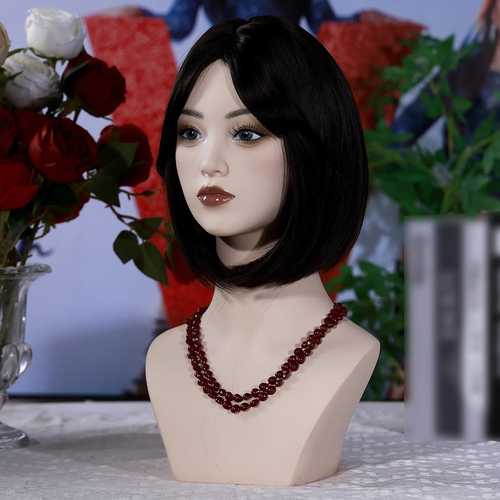 

Female Mannequin Head Holder Stable Hat Display Rack Tabletop with Makeup Display Model for Shopping Mall Barbershop