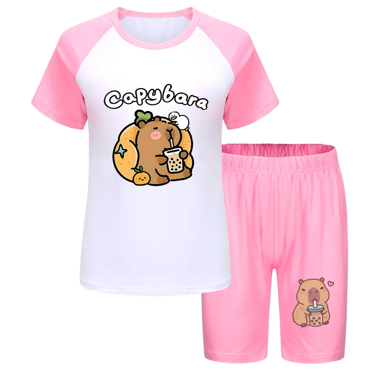 Capybara Print Short Sleeve T-shirts Pants 2Pcs Set Kid's Clothes Baby Boy's Summer Pijama Sets Toddler Girl's Cartoon Sleepwear