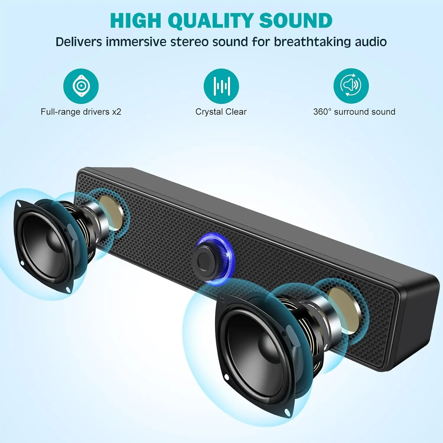 Barra de Sonido Inalámbrica para TV, Reproductor de Audio de Escritorio y Altavoz de Cine en Casa para Películas, Música, Deportes, Apartamentos y Salas de Estar