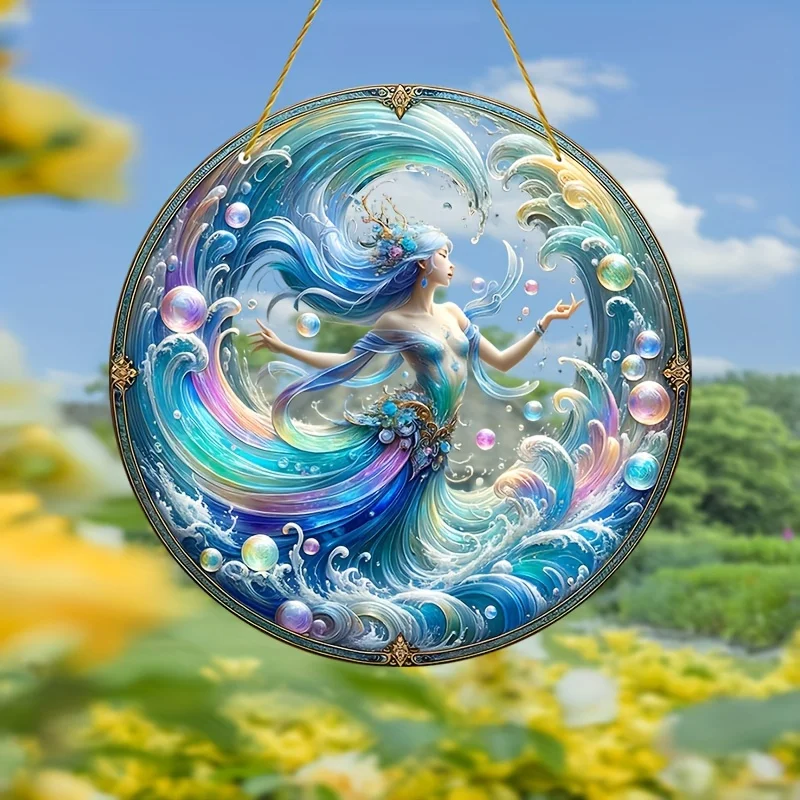 Regalo di fidanzamento Sea Spirit Suncatcher-ornamento da appendere per finestra rotonda in acrilico per soggiorno, ufficio, scuola, festa, Patio,