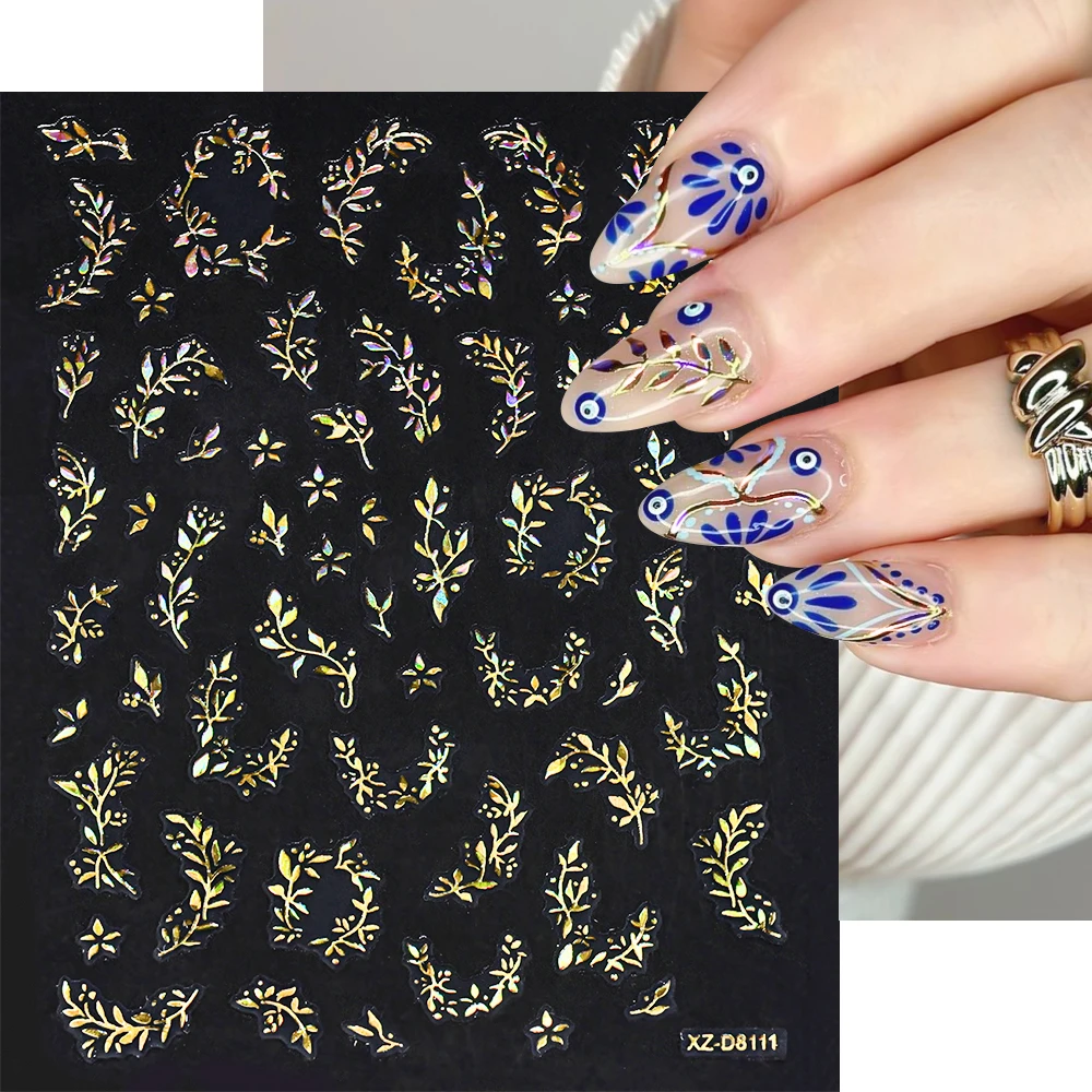 12 pçs 3d laser ouro estrela lua bowknot arte do prego adesivos bohemia sol folhas auto-adesivo unhas slider luxuoso manicure decalques