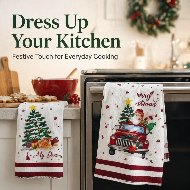 

Two Random Kitchen Dishcloths, Christmas Printed Hand Towels And Tea Towels, Highly Absorbent Kitchen Dishcloths, Christmas Home Decorative Cleaning Cloths, Suitable For Holiday, Housewarming, And New Year Gifts, Kitchen And Home Decoration Items