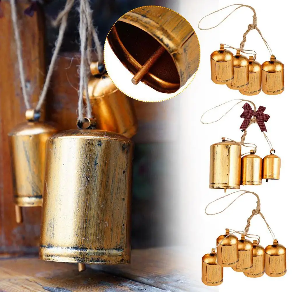 Christmas Cow Bells Rustic Harmony Bells 3pcs Big Vintage Handmade Decorate Cow Christmas Bells Bells On Rope Jute Metal K5o1