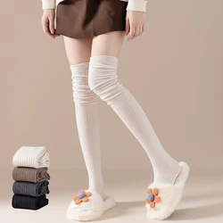 Medias hasta el muslo hasta la rodilla para mujer, calcetines de algodón puro de Color sólido Simple, tubo largo, pierna ajustada, cálido, Otoño e Invierno