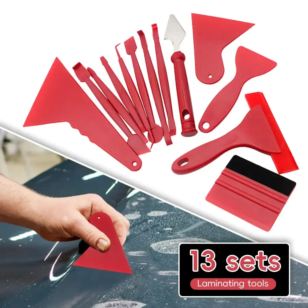 13pcs Car Film Wrapping Blades Kit Rubber Scraper Window Vinyl Wrap Squeegee Ice Remover Cleaning Wash Squeegee Snap-off Tools