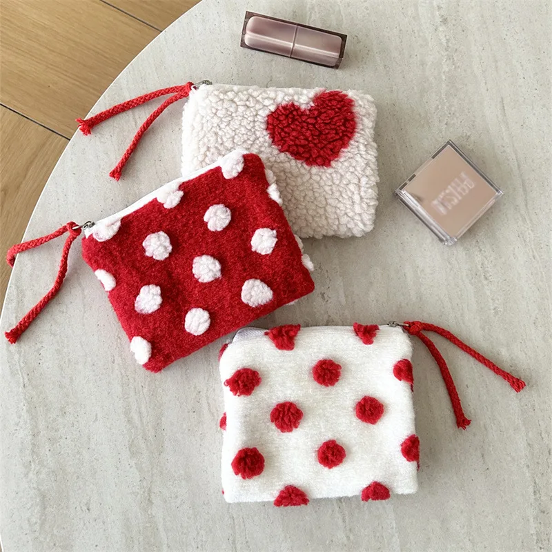 Valentine's Day Lamb Heart Polka Dot Makeup Bag Inner Liner Bag Storage Bag Toiletry Bag New Year's Day Fashion Coin Bag Make Up