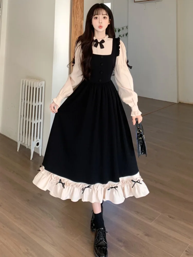 

plus Size Women's Bubble Sve Fake Two-Piece Dr Slimming Waist Design Autumn Winter College Sle Two-Piece Set Sweet Sle