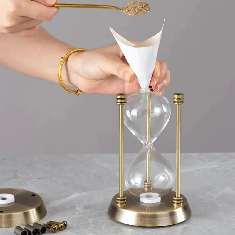 2024 Newest Empty Hourglass Bottle Sand Three Pillars Sandglass Metal European Retro Office Desktop Decorations Sand Clock Timer