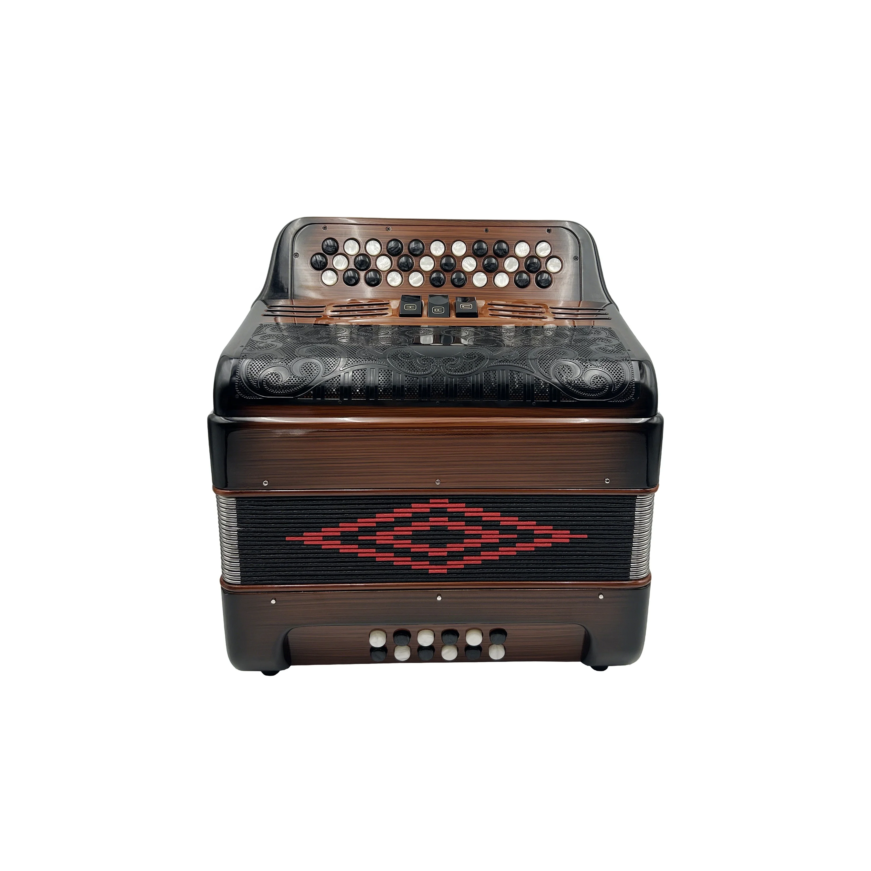 Diatonic 34 Buttons 12 Bass 3 Registers Wood Flame Body Professional Accordion Instrument Black White Buttons JB3412C