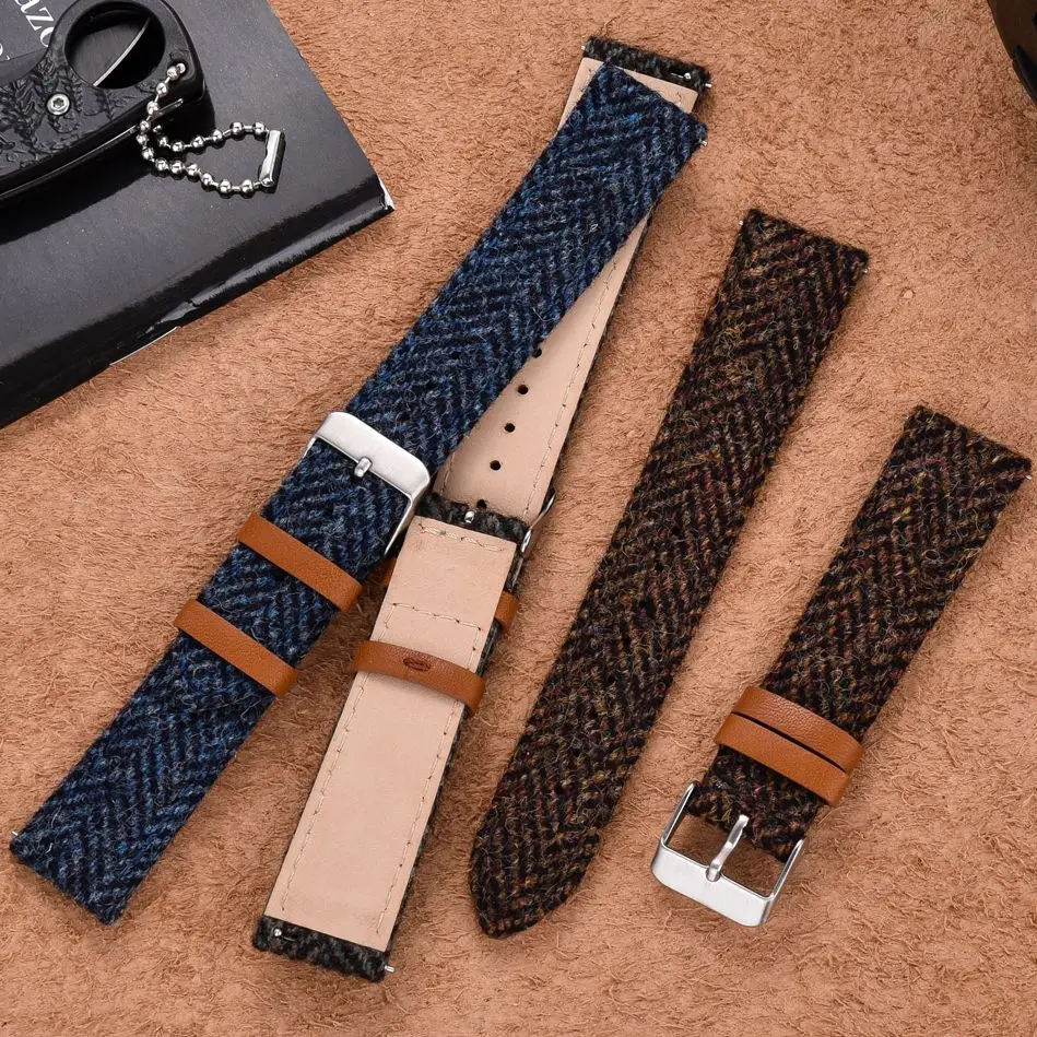 Wool Weave Leather Watch Strap 18mm 20mm 22mm Vintage Leather Strap Quick Release Strap Bracelet Wristband For Huawei Watch GT2