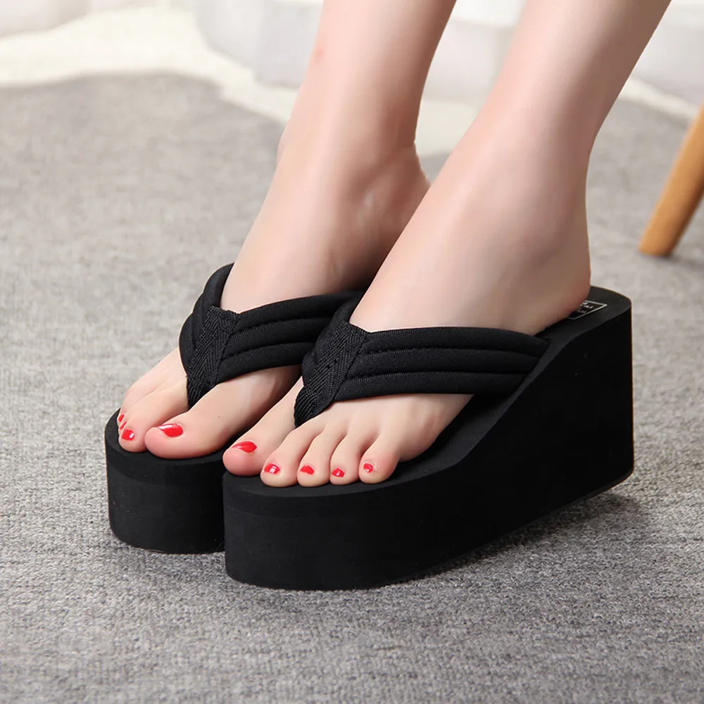 Women Summer Clip Toe Flip Flops Non-slip Wedges High Heels Slippers Beach Shoes Fashion Beach Sandals Female Casual Slippers