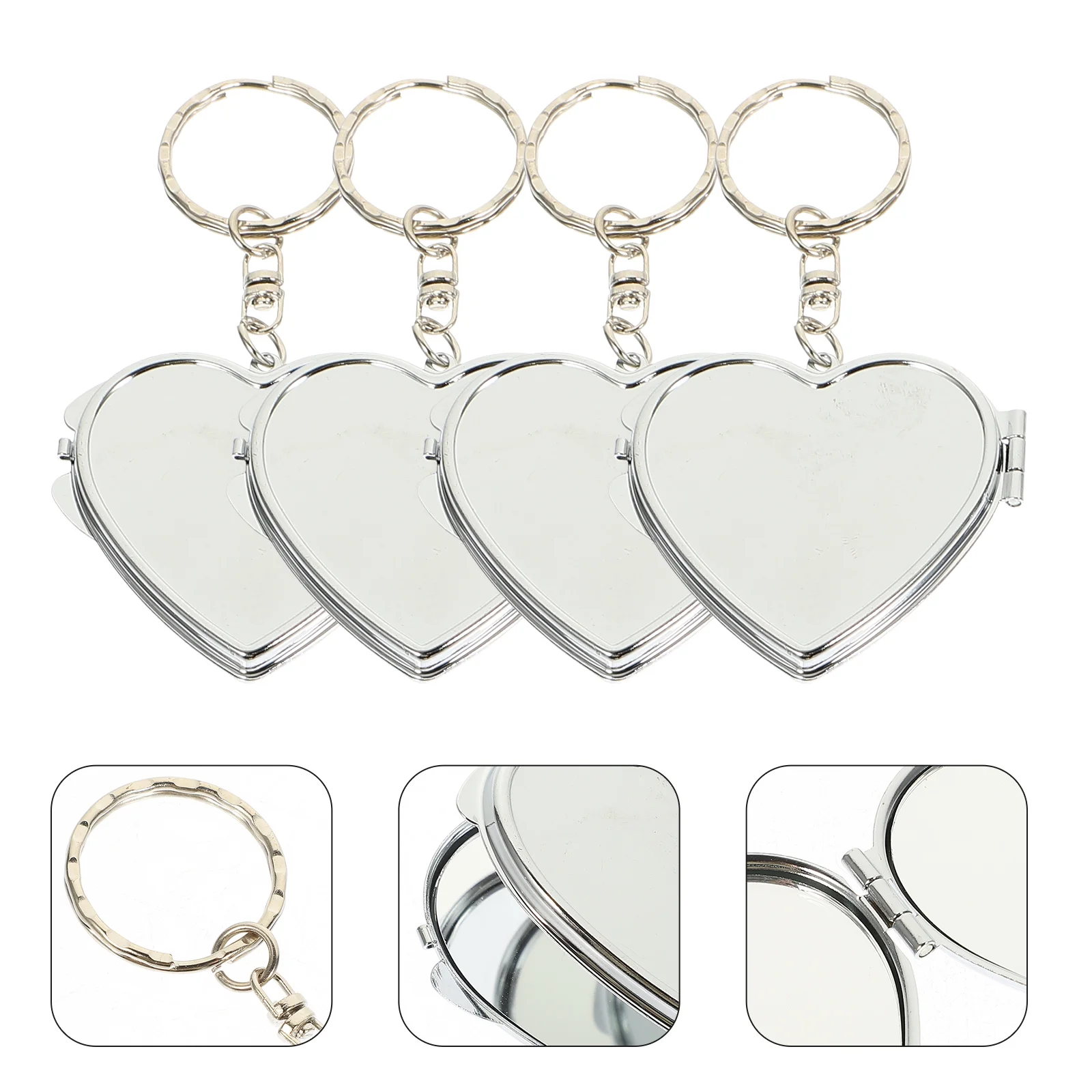 

4 Pcs Key Fob Heart-Shaped Mirror Mini Metal Simple Haning Keyring Silver Chain Father