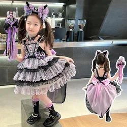 Miniso Sanrio Kuromi Children Dress Kawaii Cartoon Lolita Princess Dresses Wholesale Suit Summer Party Sweet Girl Birthday Gifts