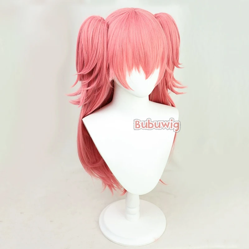 Bubuwig Pelo sintético Momoi Airi Pelucas de cosplay Proyecto Sekai: Hazaña de escenario colorida. Peluca de cola de caballo rosa de 70 cm de largo resistente al calor