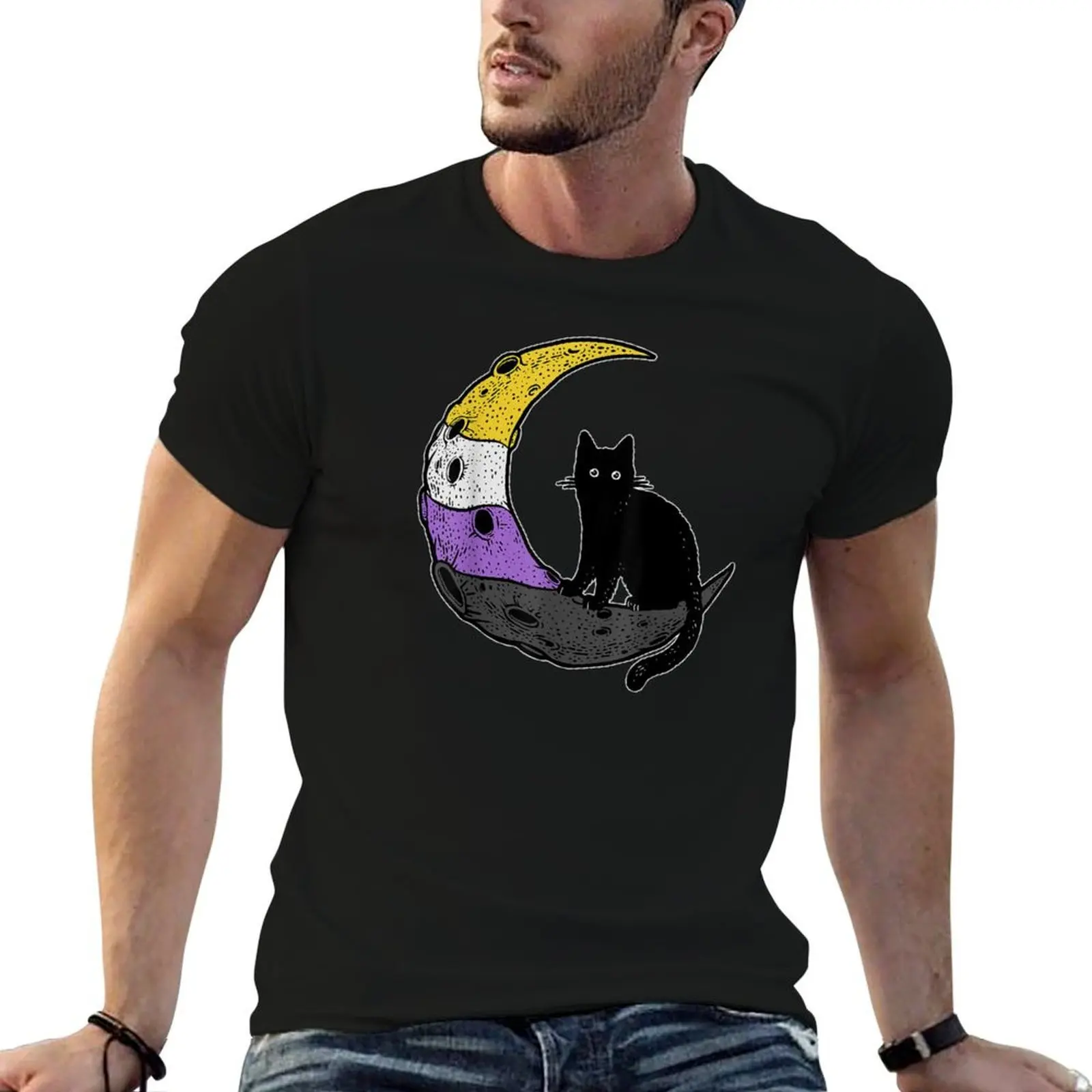 

Nonbinary Moon Space Cat LGBT Pride with NB Non-Binary Flag T-Shirt man t shirt designer printed t shirts for man T-Shirt