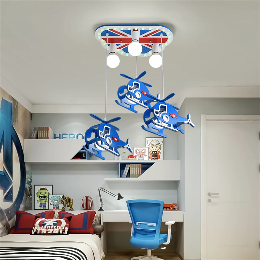 Blue helicopter E27 bulb pendant lighst kids room lamp airplane light cartoon bedroom room lamp LED energy-saving ceiling light image 3