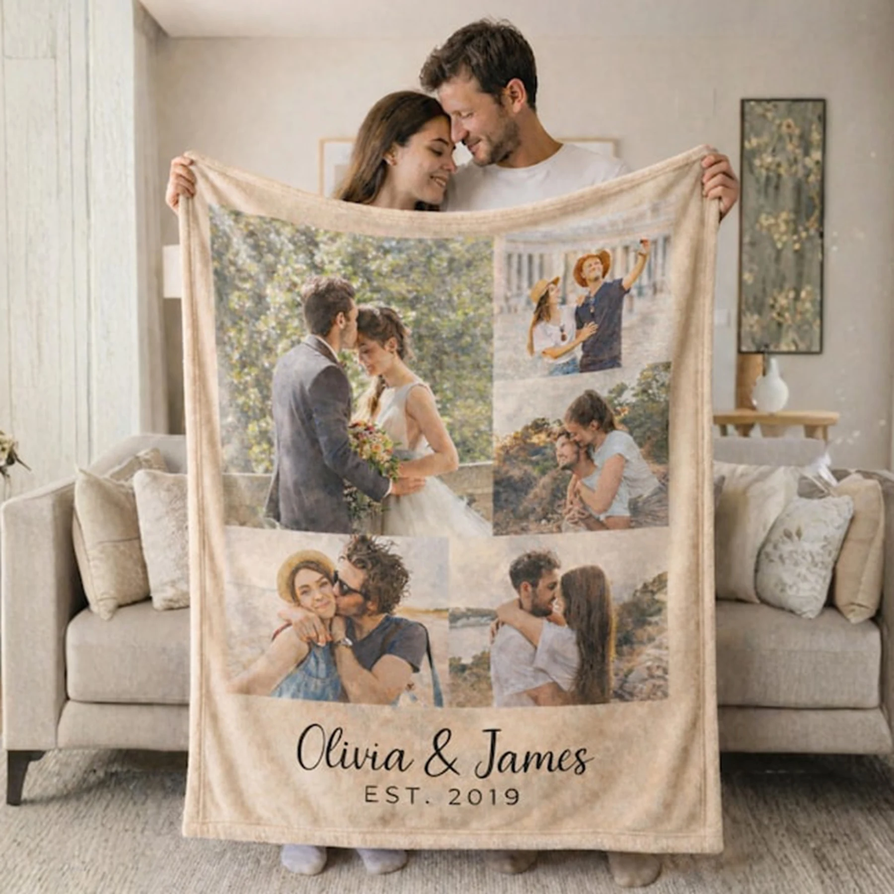 Personalized Photo Custom Blanket, Vintage Flannel Blanket, Custom Gift for Couples and Family Memories, Unique Souvenir Present
