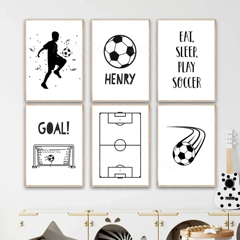 

Custom Name Soccer Goal Black Football Wall Art Canvas Painting Nordic Posters And Prints Pictures Kids Room Boys Bedroom Decor