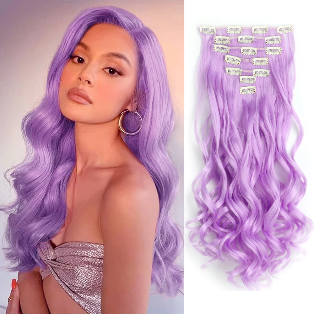 

Накладные волосы на заколках, 7 шт., для полной прически, 22 дюйма, длинные, кудрявые, волнистые, синтетические, натуральные волны, для женщин и девушек