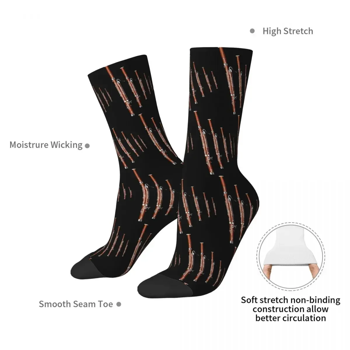 Bassoon On Black Large Scale Socks Harajuku Sweat Absorbing Stockings All Season Long Socks Accessories for Birthday Present