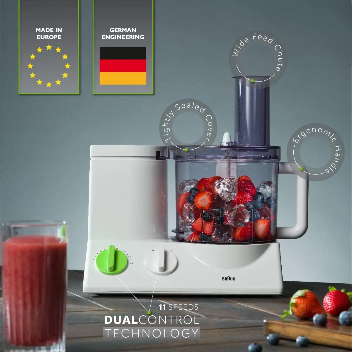 12 Cup Food Processor Ultra Stille Krachtige Motor, Inclusief 7 Opzetbladen + Hakmolen En Citruspers, Gemaakt In Europa