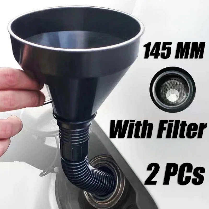 2PCS Car Petrol Filling Funnel Black Long Handle Detachable Hose With Filter Engine  Filling Tool Large Diameter145 AutoParts