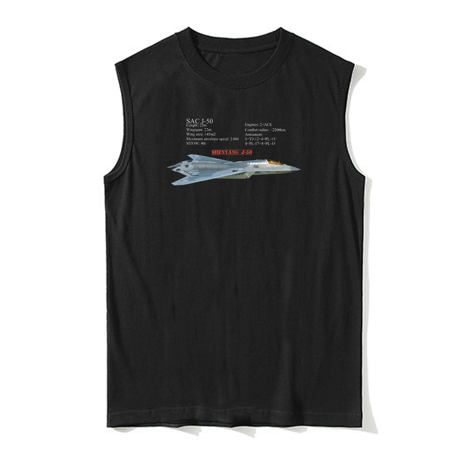 

Китайский самолет 6-го поколения SAC J-50 Stealth Fighter Tank, новые летние повседневные жилеты из 100% хлопка с круглым вырезом, мужская футболка без рукавов