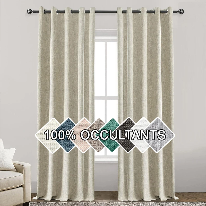 Rideaux thermiques occultants en lin 100%, taille personnalisée, pour chambre à coucher, salon, traitement de fenêtre, document solide, pour cuisine