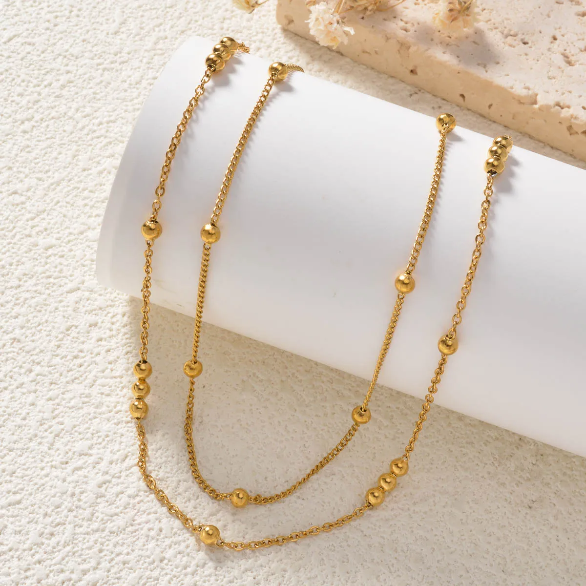

Beauty Gold color Bead Chain Necklace Women Daily Party Simple Fashion Stainless Steel Jewelry Accessories Birthday Gifts