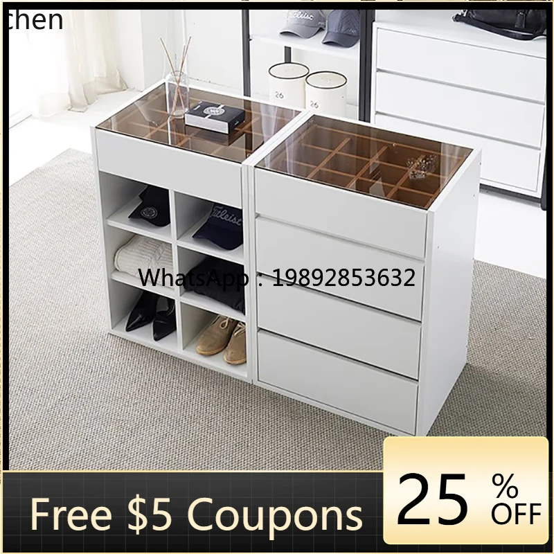 U8 simple mid-island glass surface floor jewelry drawer cloakroom, solid wood island chest