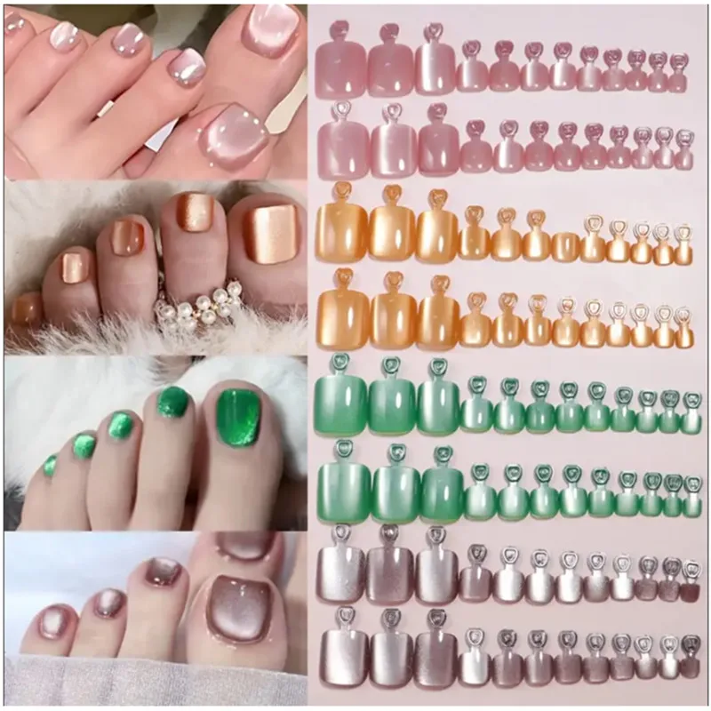 

Cat Eye Toenail Patches Pretty versatile easy apply Short Square Shape Pure Color Pearlescent Effect Classic Toe Naill Designs