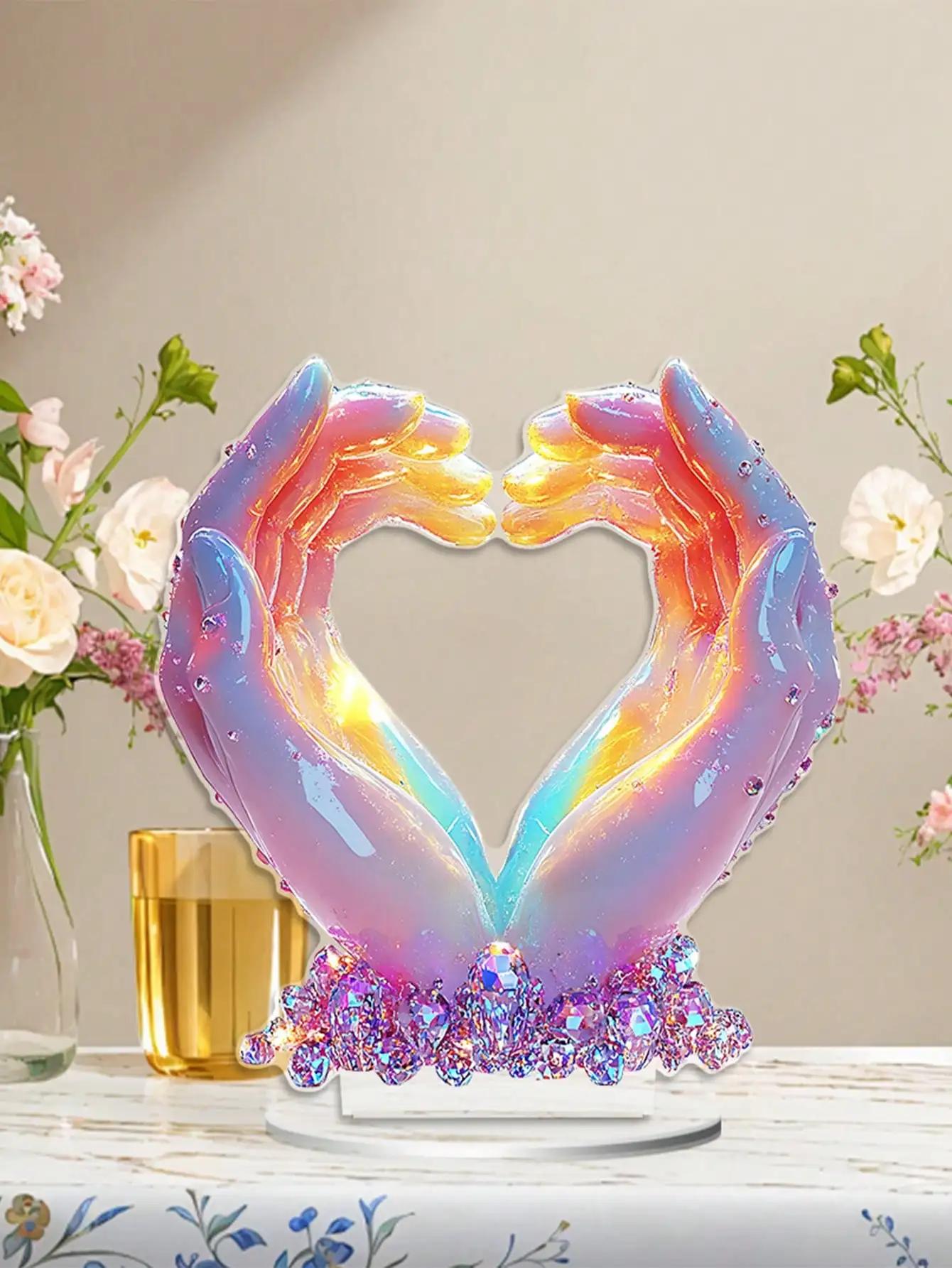 Palm Ornaments, Heart-shaped Hand Statues, Love Finger Sculptures Wedding Ornaments, Suitable for Office Home Decoration.