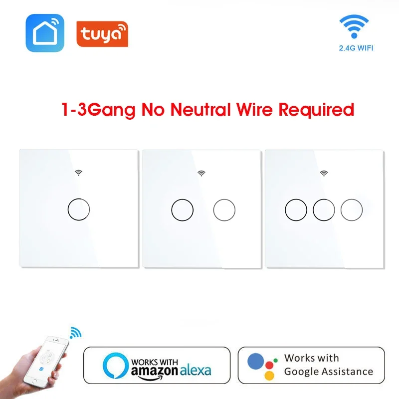 Interruptor de luz inteligente Wifi, pantalla de cristal, Panel táctil, Control por aplicación Tuya, interruptor de pared inalámbrico, funciona con Alexa, Google Home, 1/2/3 entradas