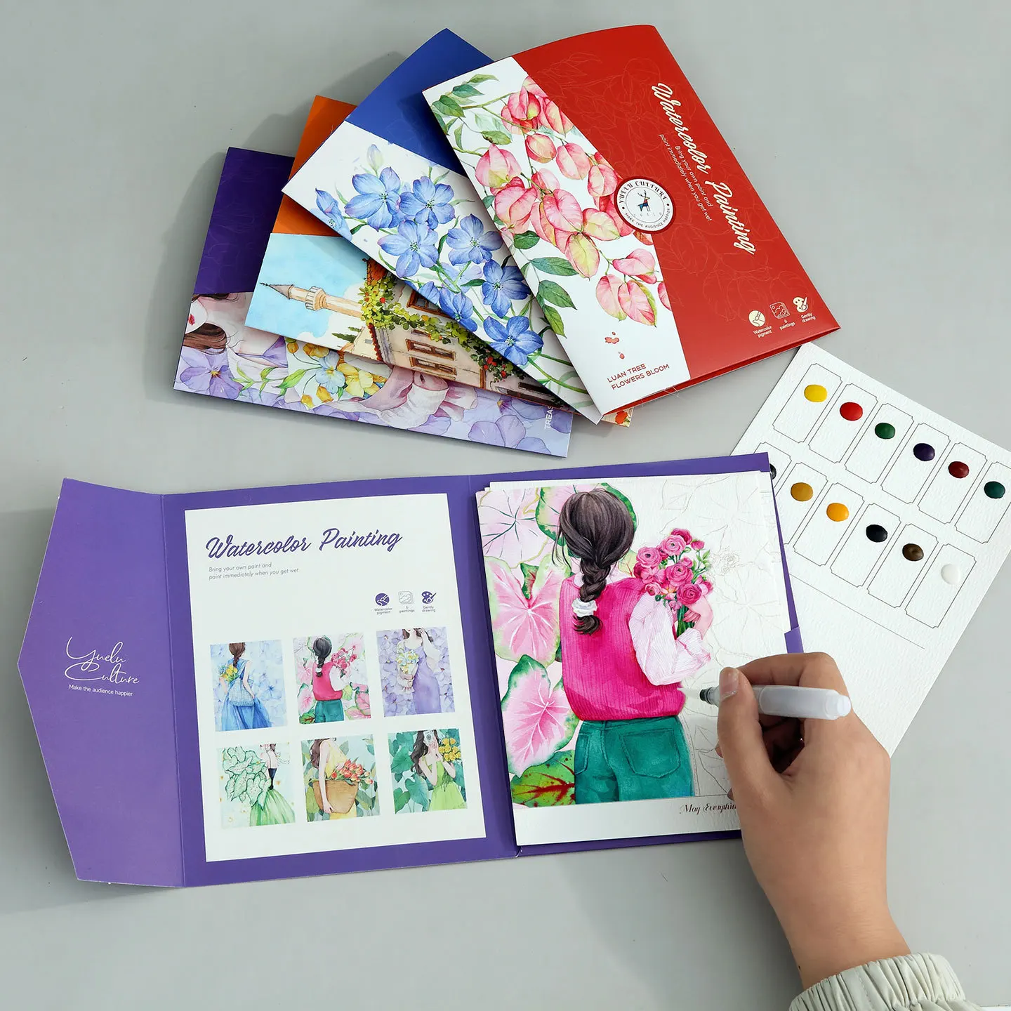 Tragbares Aquarell-Malset für Erwachsene Malbuch mit 12 Festen Aquarellfarben-Set Kunsttherapie