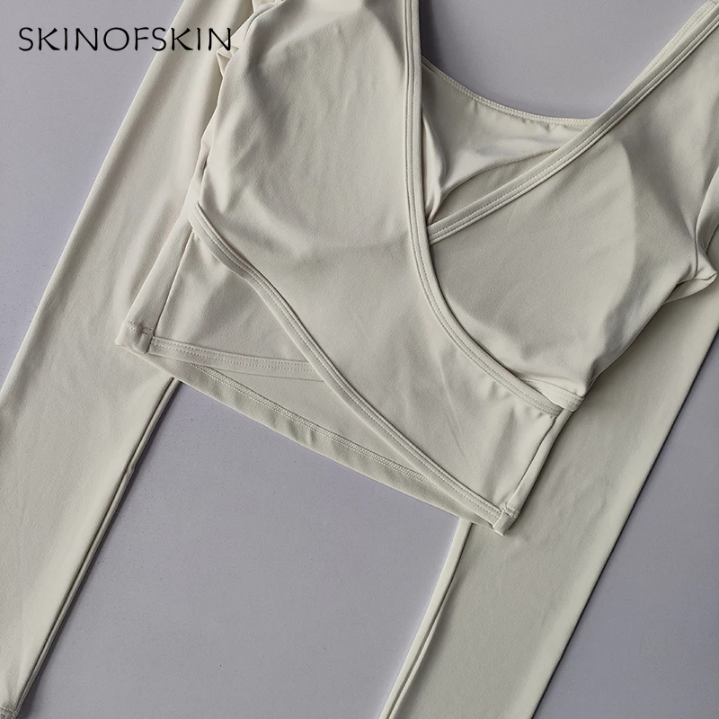 Feste Brustpolster, überkreuzter Rücken, Yoga-Kleidung, eng anliegend, schlankmachend, Sport-Langarm-Laufshirt, Fitness-Oberteil, Shirts – Detail 12