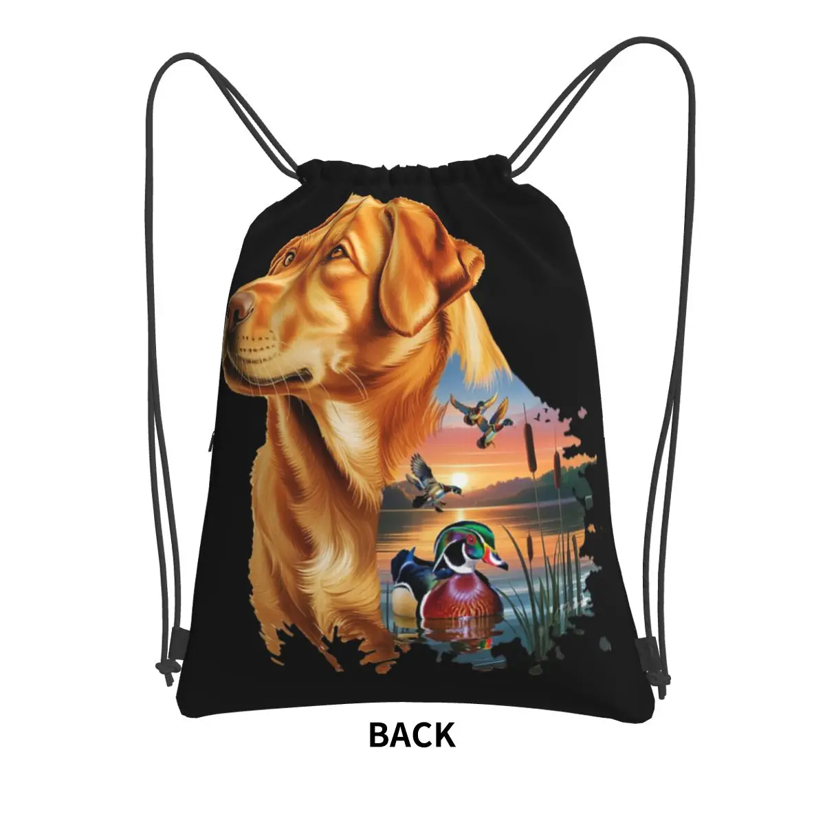 Fox Red Labrador And Wood Duck Sunrise Backpacks Portable Drawstring Bags Sports Bag Book Bags for Travel Students
