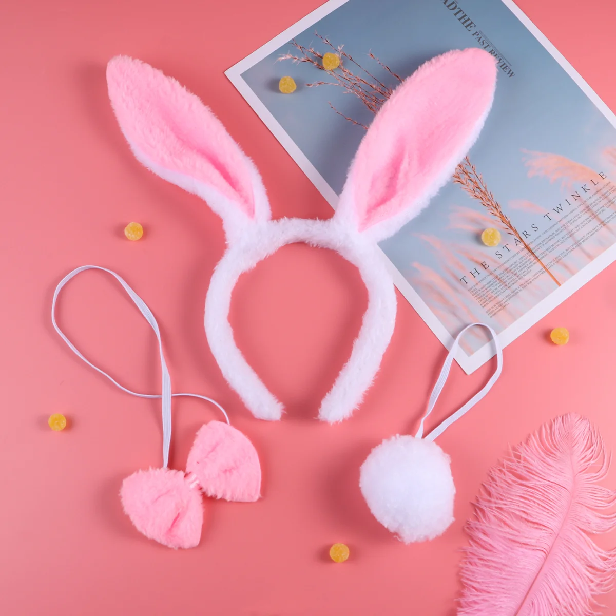 2 Set Costume Accessories Kit Rabbit Tail Band Girl Bow Tie Hair Hoop Ears Hairband